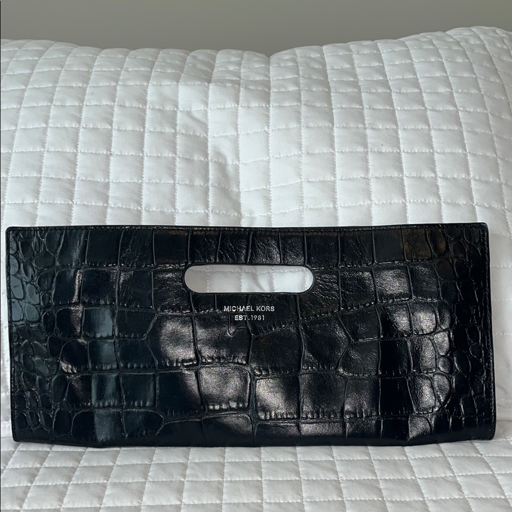 Michael Kors Black Croc-Patterned Clutch